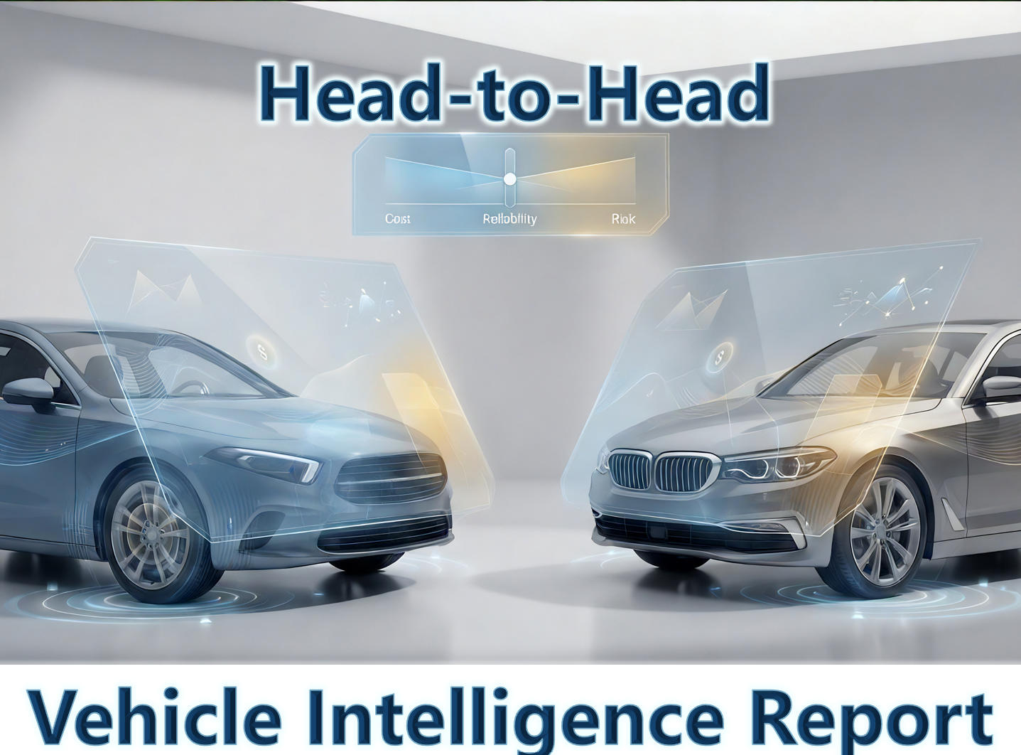 Two cars side by side with 'Head-to-Head Vehicle Intelligence Report' text overlay.