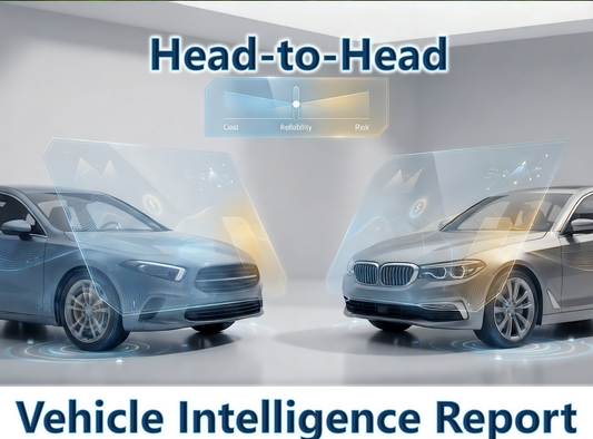 Two cars side by side with 'Head-to-Head Vehicle Intelligence Report' text overlay.