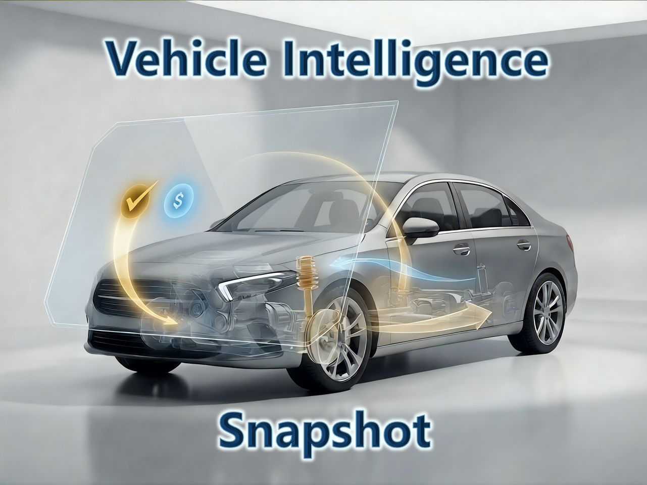 Car with 'Vehicle Intelligence Snapshot' text on a gray background